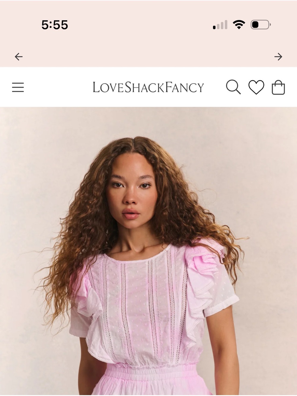 Love Shack Fancy Dress Pink Ruffle Eyelet Mini Dress